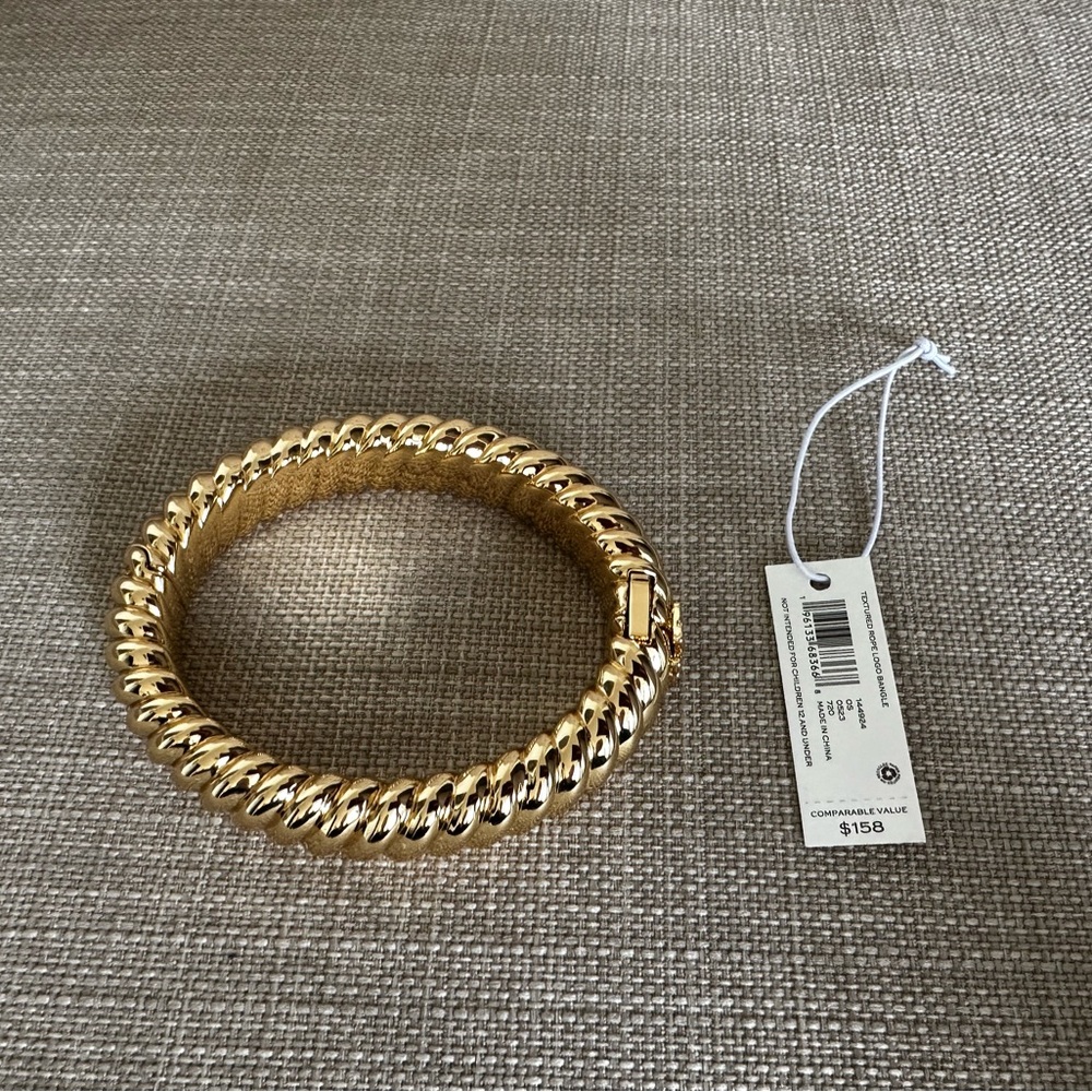 Tory Burch Textured Rope Logo Bangle Bracelet New